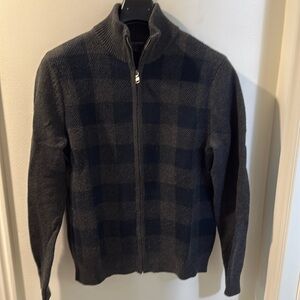 Full-zip plaid front sweater, size S
